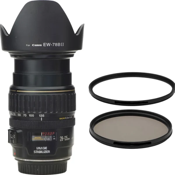 Objetiva Canon Zoom 28-135mm 3.5-5.6 Usm Ef Is + 2 Filtros Canon Ef Preto (Usado)