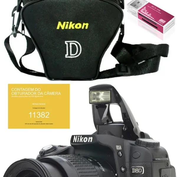 Nikon D80 + Zoom 28-80mm + 32gb + Bolsa Só 11.400 Cliques Preto (Usado)
