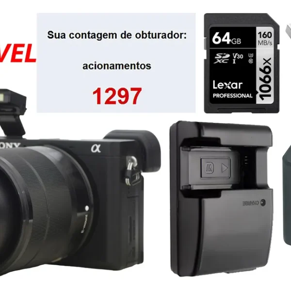 Sony A6400 + Zoom 18-55mm + 64gb Só 1.300 Cliques Zerada !! Preto (Usado)