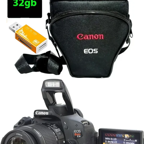 Canon T3i + 18-55mm + 32gb + Bolsa Só 24.600 Cliques Preto (Usado)