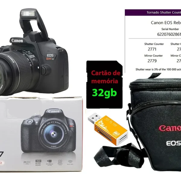 Canon T7+ Zoom 18-55mm +32gb +leitor +bolsa Só 2.800 Cliques Preto (Usado)