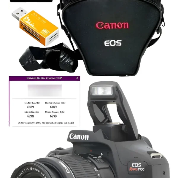 Canon T100 +18-55mm + 32gb + Bolsa Só 6.300 Cliques Novinha Preto (Usado)