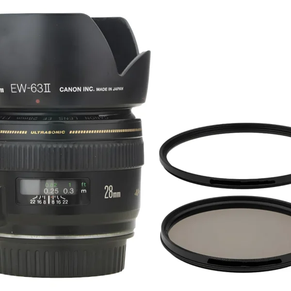 Objetiva Canon 28mm 1.8 Af Ef Perfeita + 2 Filtros Canon Ef Preto (Usado)