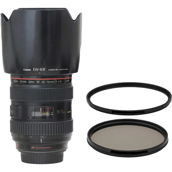 Objetiva Original Canon Zoom 24-70mm 2.8 L Usm + 2 Filtros Canon Ef Preto (Usado)