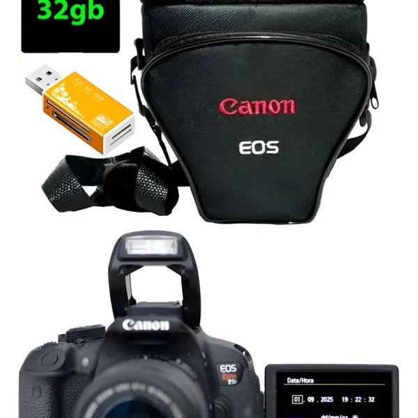 Canon T5i + 18-55mm + 32gb + Case + Leitor Só 19.600 Cliques Preto (Usado)