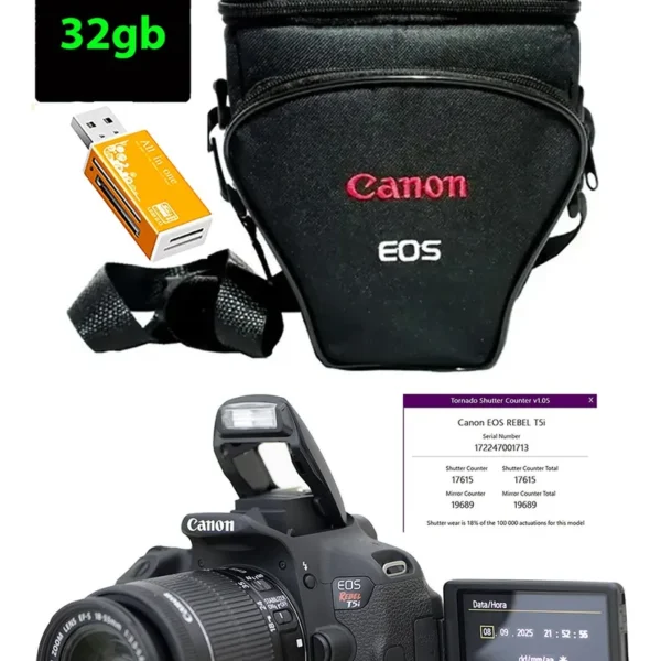Canon T5i + 18-55mm + 32gb + Case + Leitor Só 19.700 Cliques Canon (Usado)