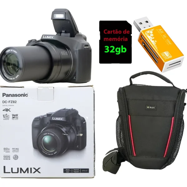 Panasonic Dc-fz82 Zoom 60x 20-1200mm + 32gb + Bolsa Zerada Preto (Usado)