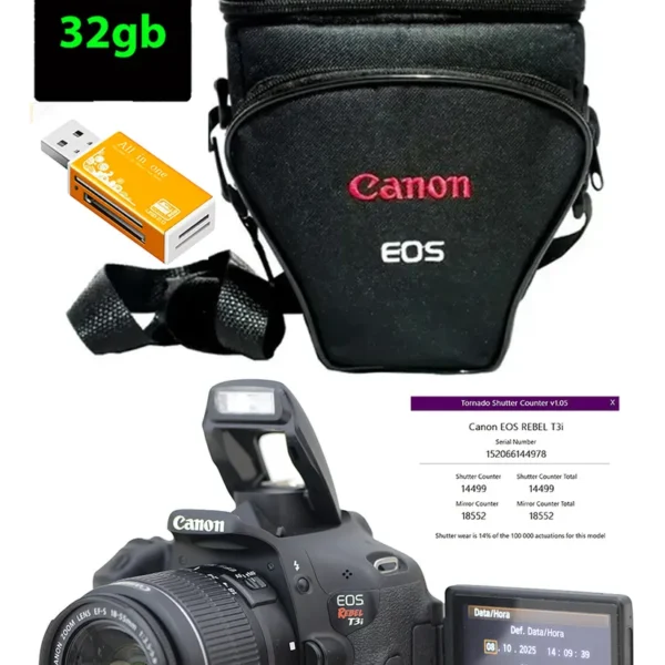 Máquina Canon T3i + 18-55mm + 32gb + Bolsa Só 18.600 Cliques Preto (Usado)