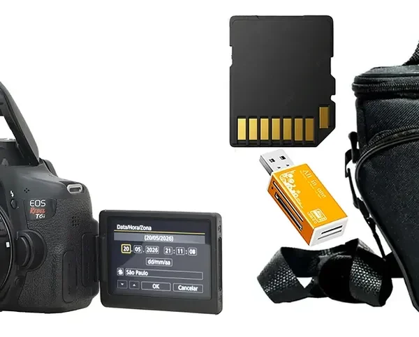 Canon T6i + Zoom 18-55mm + 16gb + Bolsa Só 27.500 Cliques (Usado)