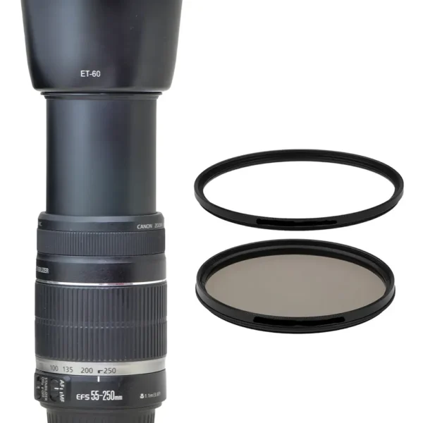 Objetiva Canon Zoom 55-250mm Is + Parasol + 2 Filtros Canon Ef-s Preto (Usado)