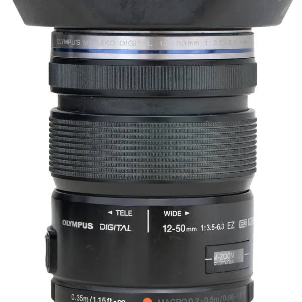 Objetiva Olympus 12-50mm Macro Ex Ed Msc Micro 4/3 + Parasol Micro Quatro Terços Preto (Usado)